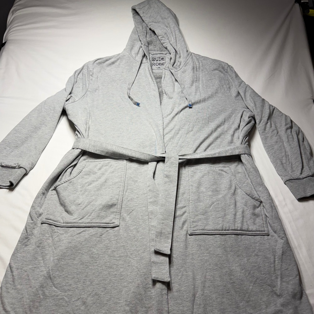 DudeRobe Mens Hooded Robe Size L/XL Heather Gray Cotton Blend Loungewear